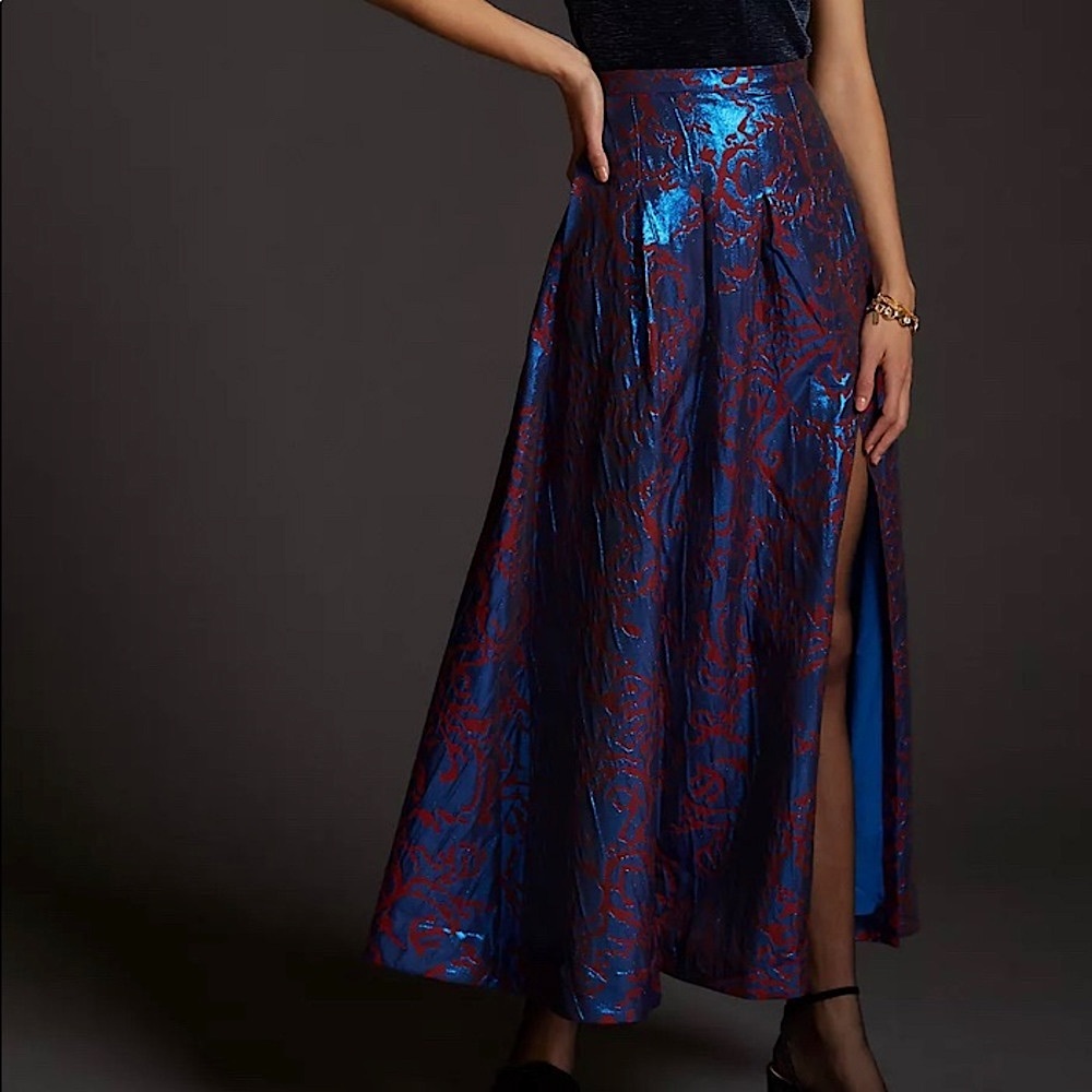 Anthropologie Maeve Pleated Shimmer Maxi Skirt NWT. Size 0 Petite